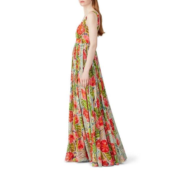 Badgley Miscka Floral Gown Sleeveless Maxi Gown Tropical Red Green Size 8 - Picture 3 of 13